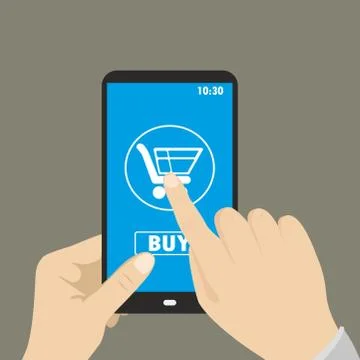 Mobile shopping button, flat design Stock Illustration