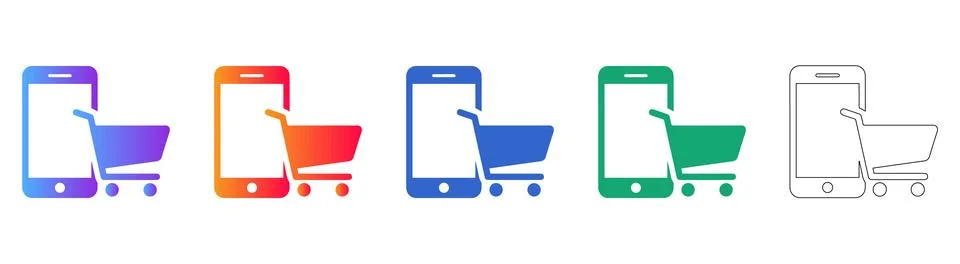 Mobile Shopping Cart E commerce Icons Stock Illustration