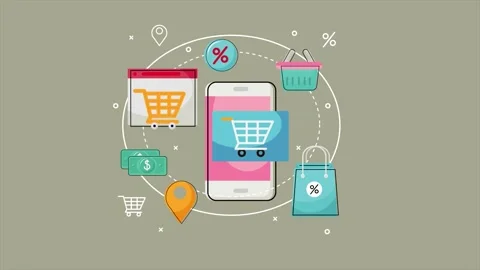 Mobile Shopping Ecosystem: Digital Retail and E-Commerce Journey Stock Footage 339344005