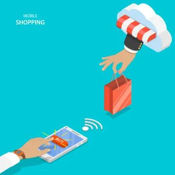Mobile shopping flat vector concept. Stock Illustration