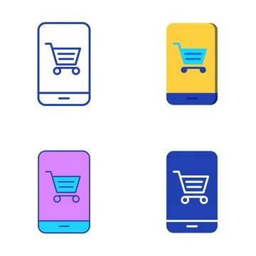 Mobile shopping icon set in flat and line style Stock Illustration