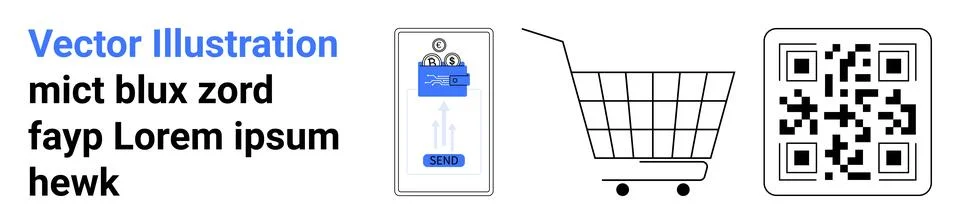Mobile Shopping Transaction with QR Code and Shopping Cart Icon for E-commerc Illustrazione stock