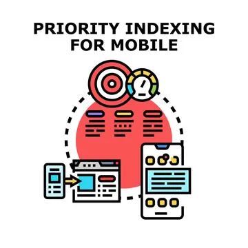 Mobile site priority indexing for improved search optimization Stock Illustration