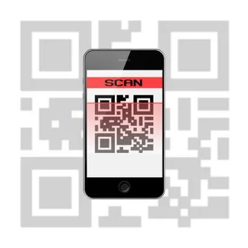 Mobile smart phone with qr code isolated on white background. 스톡 일러스트