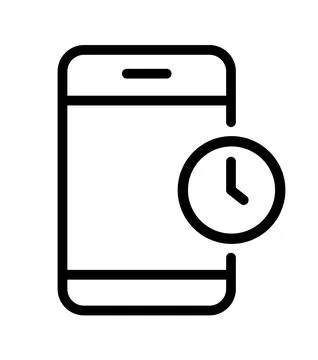 Mobile smartphone and clock vector logo icon. Simple sign line style. Modern Stock Illustration