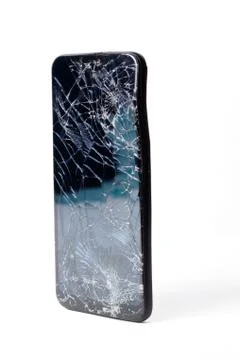 Mobile smartphone with broken screen isolated on white. 写真素材