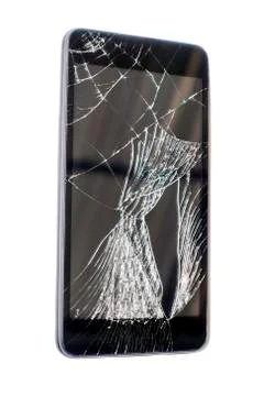 Mobile smartphone with broken screen isolated on white background with Foto stock