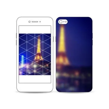 Mobile smartphone with an example of the screen and cover design. Dark polygonal Illustrazione stock