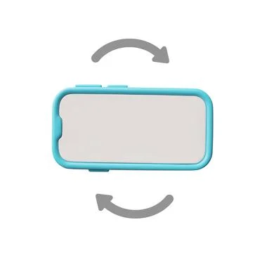Mobile smartphone with horizontal white blank screen and autorotate arrows 3D Stock Illustration