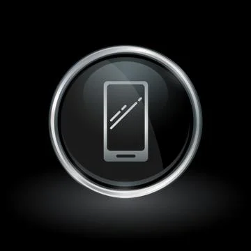 Mobile smartphone icon inside round silver and black emblem Stock Illustration