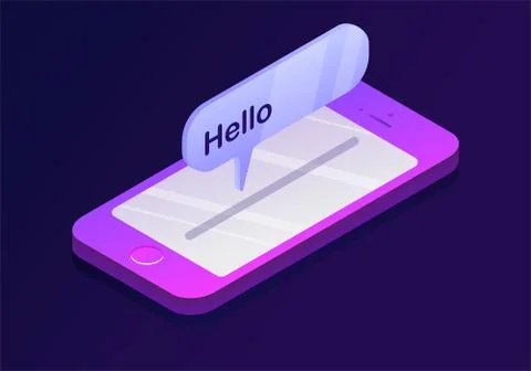 Mobile smartphone with message of hello. Illustrazione stock