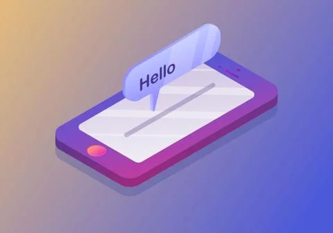 Mobile smartphone with message of hello. New mail, sms. e-mail notification. Illustrazione stock