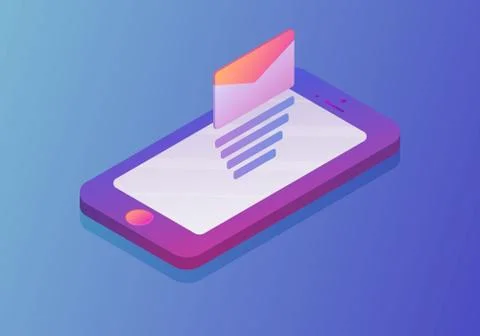 Mobile smartphone with message. New mail, sms. e-mail notification. Vector il Illustrazione stock