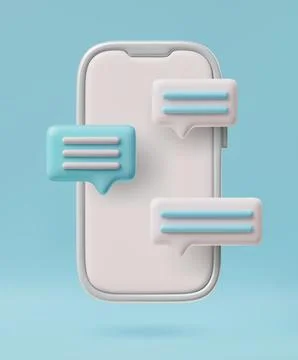 Mobile smartphone with speech bubbles with text lines, chat message, 3D vector Stock Illustration