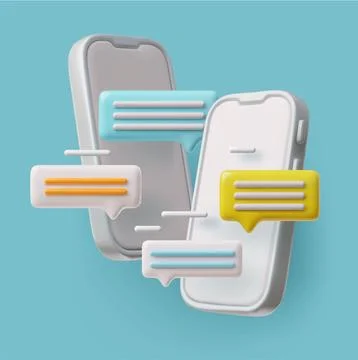 Mobile smartphones with speech bubbles, chat message, 3D vector volume two phone Stock Illustration