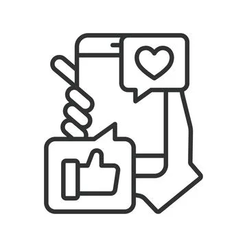 Mobile social interaction, icon in line design. smartphone, like, heart, message Stock Illustration