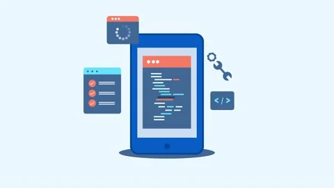 Mobile software application development with code. Stock Footage 236087051