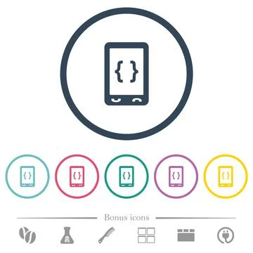 Mobile software development flat color icons in round outlines Stock Illustration