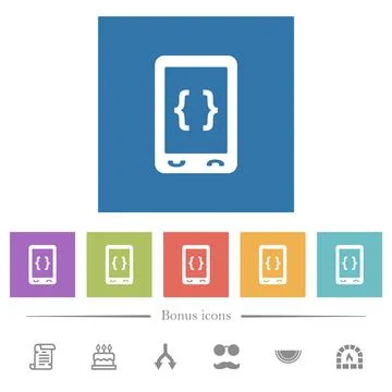 Mobile software development flat white icons in square backgrounds Illustrazione stock