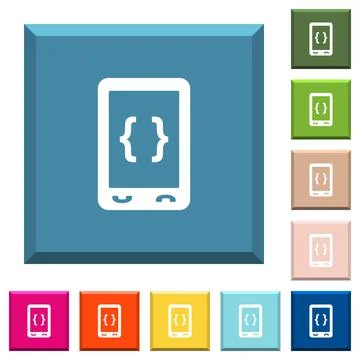 Mobile software development white icons on edged square buttons 스톡 일러스트