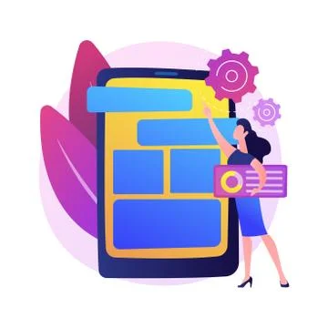 Mobile software optimization, UI, UX development vector concept metaphor. Illustrazione stock