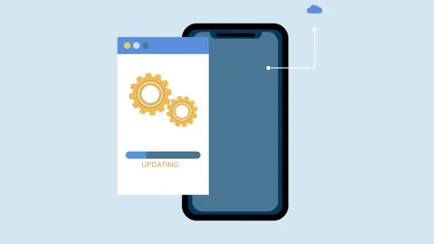 Mobile software updating animation on phone screen with progress bar Stock Footage 279489190