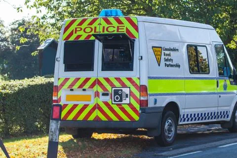 Mobile speed camera on side of road Stock Photos