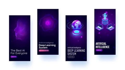 Mobile splash screen mockups for Artificial Intelligence (AI) concept. Stock Illustration