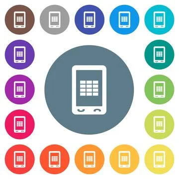 Mobile spreadsheet flat white icons on round color backgrounds Stock Illustration