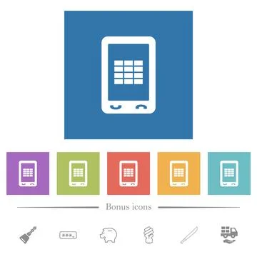 Mobile spreadsheet flat white icons in square backgrounds Stock Illustration