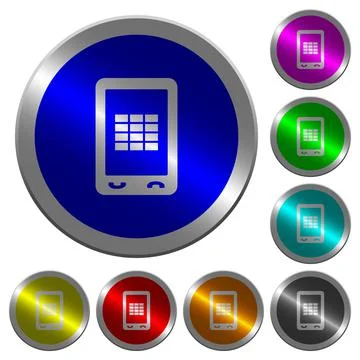 Mobile spreadsheet luminous coin-like round color buttons Stock Illustration