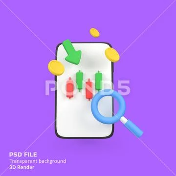 Mobile stock market analysis search isolated 3d render icon illustration PSD Template