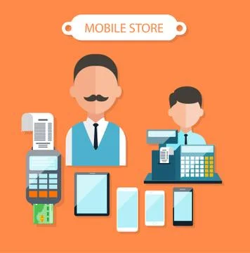 Mobile Store Concept Flat Design Illustrazione stock