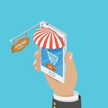 Mobile store flat isometric vector concept. Stock Illustration