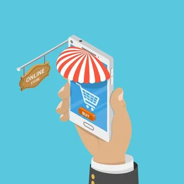 Mobile store flat isometric vector concept. Mobile store flat isometric ve... Stock Photos