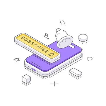 Mobile Subscription Button And Notification Bell Alert Isometric Vector Ill.. Stock Illustration