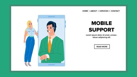 Mobile Support Service Calling Young Woman Vector Stock Illustration