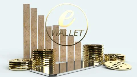The mobile symbol e wallet  and gold coins 3d rendering for e business concep Fotos de archivo