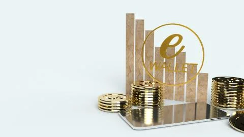 The mobile symbol e wallet  and gold coins 3d rendering for e business concep Fotos de archivo