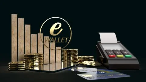 The mobile symbol e wallet  and gold coins 3d rendering for e business concep Fotos de archivo