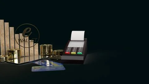The mobile symbol e wallet  and gold coins 3d rendering for e business concep Fotos de archivo