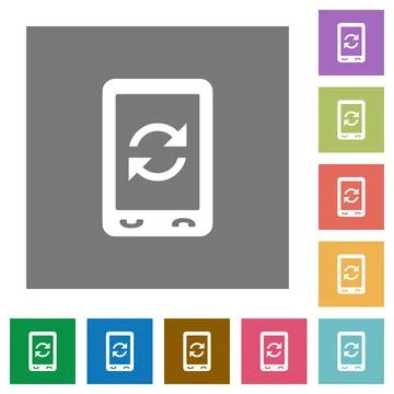 Mobile syncronize square flat icons Stockillustratie
