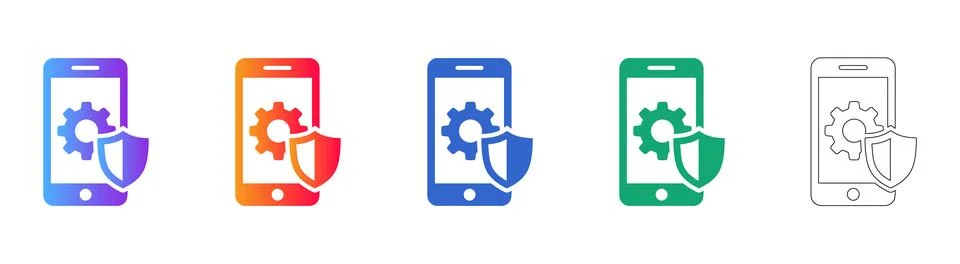 Mobile System Security Configuration Icons Stock Illustration