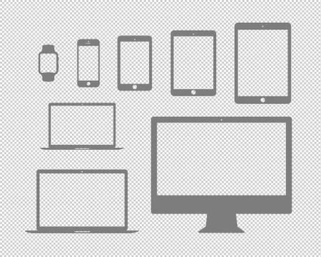 Mobile, tablet, laptop, computer and watch flat icon set 스톡 일러스트