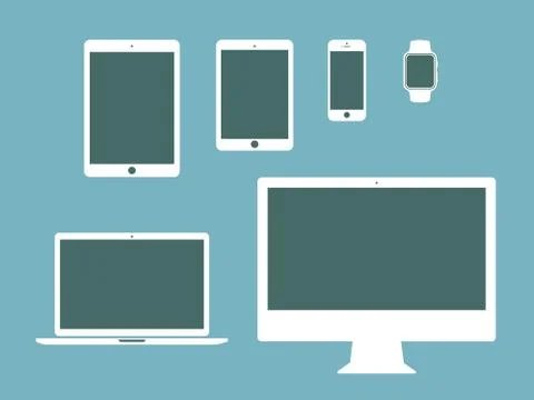 Mobile, tablet, notebook, computer flat icon set Stock Illustration