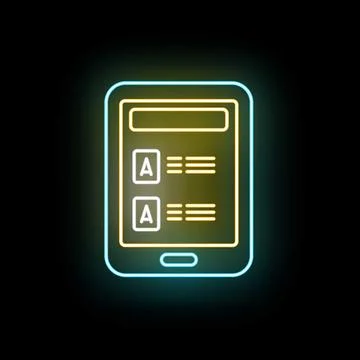 Mobile tablet showing glowing neon digital interface elements Stock Illustration