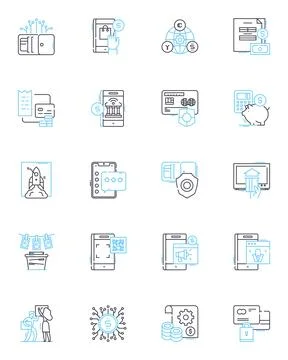 Mobile tech linear icons set. Smartphs, Tablets, Apps, Wireless, Android, iOS Stock Illustration