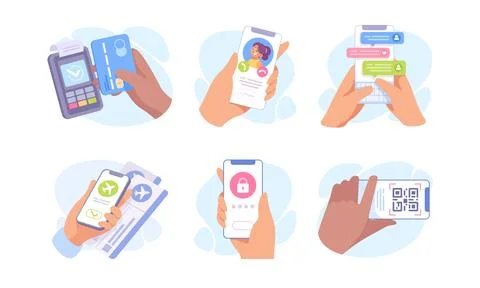 Mobile technology and communication have evolved greatly, shaping our daily Stock Illustration