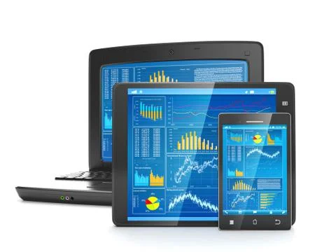 Mobile technology for business. group of mobile phone tablet computer and mob Stock Illustration