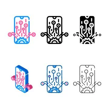 Mobile technology business process color icon vector forms 스톡 일러스트